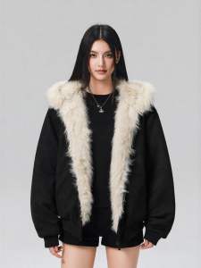 A chock | Suede Thickened Warm Faux Fur Collar Windproof Mens Jacket