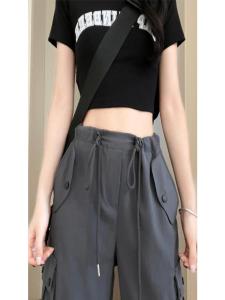 American Style Loose Fit Casual Cargo Pants High Waist Wide Leg Summer Thin Climbing Fleece Quick Dry Sports Trousers for Women