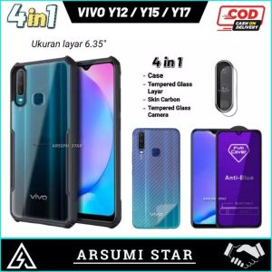 PROMO PAKET MURAH 4 IN 1 CASE VIVO Y12 / Y13 / Y15 / Y17 SOFTCASE CASING SILIKON TRANSPARAN + ANTI GORES ANTI BLUE-LIGHT + SKIN CARBON 3D + SKIN CAMERA LENS