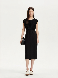 Vero Moda | New Summer Black Sheer-panel Hem-slit Sleeveless Slim-fit Dress