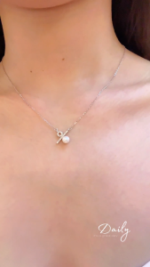 Percent Symbol Necklace with Natural Pearl & Zircon Charm 925 Silver