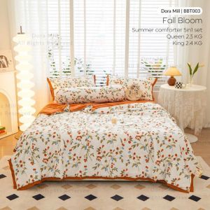 DORAMILL 5in1Queen/ King Size Soy Fabric Comforter Set with Pillowcase Getah Keliling Cadar Fitted Bedsheet #BBT
