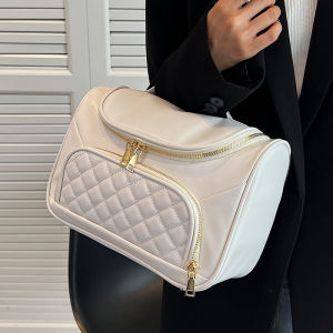 Túi Đựng Đồ Trang Điểm Dung Tích Lớn Cho Nữ Thời Trang Mới 2025 Túi Đựng Đồ Dùng Cá Nhân Đi Du Lịch Mềm PU Khóa Kéo Màu Trơn