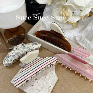 Acetate Hair Claw Womens Stripe Fish Tail Large Size Shark Clip Updo Hair Accessories Back of Head Bun Headwear