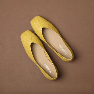 MIOLLIBARN | Lemon Yellow Gentle Leather Flat Square-toe Woven Loafers Women