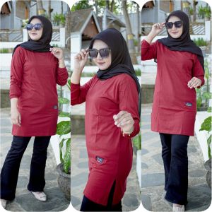 TUNIK POLOS 07> POLOS KAOS WANITA TANGAN PANJANG KERUT PAKAI KARET JAHITAN BELAH PINGGIR TERLARIS BAHAN KATUN KOMBET 20S