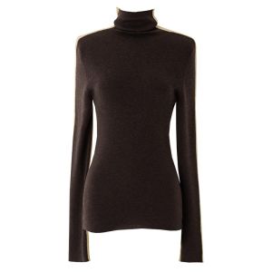 Shuen Womens High Collar Wool Blend Knitwear Double Sided Wear Yellow Contrast Color Salt Series Inner Wear Spring Autumn