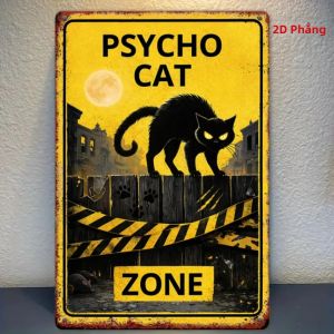 CIFbuy | Biển Hiệu Treo Tường Kim Loại Halloween Psycho Cat 11.8x7.9in Trang Trí Nghệ Thuật Sắt Mộc Mạc Chủ Đề Tiệc Ma Quái Dành Cho Người Yêu Mèo Trang Trí Nhà Cửa