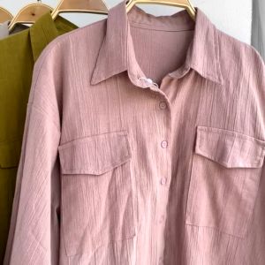 KEMEJA KANTONG 2 CRINKLE AIRFLOW / ATASAN BLOUSE CRINKLE VIRAL / CRINGKLE OVERSIZE 2 POCKET TERBARU