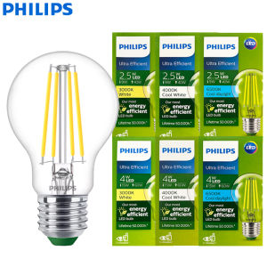 Bóng Đèn LED Philips E27 2.5W/4W Thủy Tinh Trong Suốt A60 Cổ Điển Ánh Sáng Trắng 3000K/4000K/6500K Siêu Tiết Kiệm Năng Lượng Bảo Vệ Mắt Thích Hợp Cho Phòng Khách