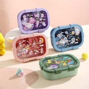 Cartoon Lunch Box of Students Sealed and Leak Proof Bento Box with Soup Bowl Outdoor Picnic Microwaveable Food Container