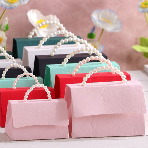 Set of 5 Luxurious Wedding Mini Gift Boxes with Letterpress Floral Design and Simulated Pearl Handles Elegant Gift Boxes for We