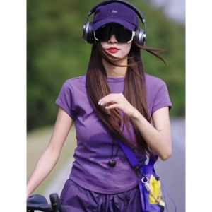 LIANGYILAILIN | Slimming Youthful Summer Purple Round Neck Pullover Tracksuit
