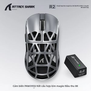 ATTACK SHARK | Chuột Không Dây Attack Shark R2 8KHz Với Vỏ Hợp Kim Magie PAW3950 50G Tốc Độ Tăng Tốc Thấp Độ Trễ Thấp Cho PC/MAC - Bluetooth USB