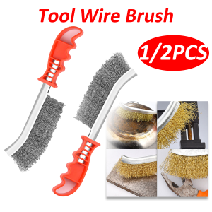 1/2PCS  Multi-function Tool Wire Brush Copper Plated/Stainless Steel Wire Brush Long Handle Plate Rust Removal Cleaning Tools