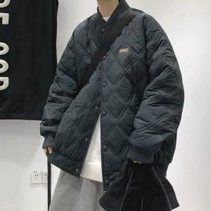 American Diamond Lattice Cotton-Padded Coat Outwear Mens Autumn and Winter Loose Couple Baseball Uniform Trendy Ins Versatile Casual Jacket