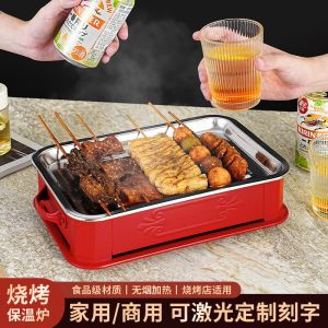 Stainless Steel BBQ Warming Stove Commercial Restaurant Candle Heating Plate Barbecue Grill Heating Rectangular Food Warmer