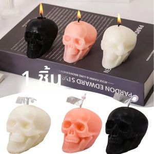 เทียนหอมอโรมาเธอราพีรูปทรงกะโหลกทำจากไขถั่วเหลืองทำมือ 1 ชิ้น เหมาะสำหรับเทศกาลอีสเตอร์ ฮาโลวีน ตกแต่งห้องนอน ห้องนั่งเล่น สร้างบรรยากาศสยองขวัญ