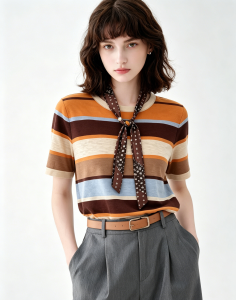QINGNAER | Áo Blouse Tay Ngắn Sọc Giảm Cân cho Nữ