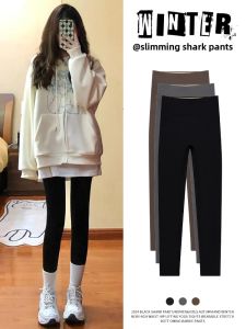 High Waist Fleece Lined Sharkskin Yoga Pants Womens Outerwear Autumn Winter Slimming Base Layer Tight Fit Casual Pants
