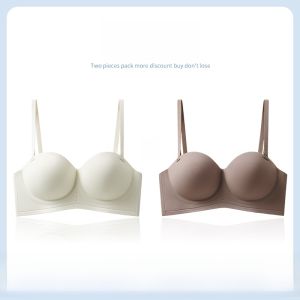 Miiow | Wireless Strapless Bra Womens Summer Thin Small Chest Gathered Tube Top Prevents Sagging Anti-Slip Wrap Chest Bra Underwear