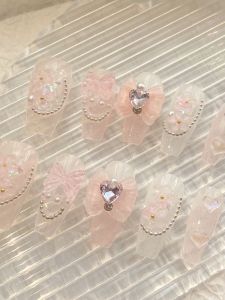 Handmade Butterfly Knot Heart Shaped 3D False Nails Wearable Nail Art Stickers Adhesive Tips False Nails Beauty Tools