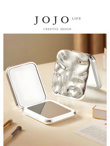 LED Folding Makeup Mirror with Light for Students Portable Compact Rectangle Silver Mirror USB Charging Simple Style PU Frame
