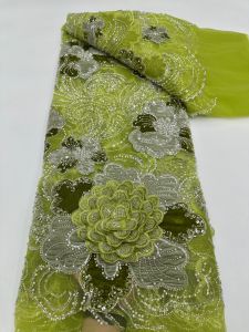 3D Flowers Luxury African Sequins Beaded Lace Fabric High Quality 2026 French Style 5 Yards Nigerian Lace for Party Wear