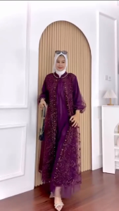 Gamis Brokat Hitam Mewah Elegan Nadine Dres Tille Full Puring Mix Brukat M L XL XXL 3XL Dress Kondangan Wanita Terbaru Remaja Kekinian Baju Muslim Jumbo Busui Friendly Seragaman Keluarga