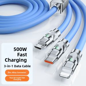 500W Boosted Fast Charge Multi-Function Car Data Cable Three-In-One for Mobile Phones And Tablets Universal Long Charger