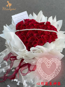 520 Valentines Day Heart-Shaped Flower Arrangement Handy Gadget Floral Iron Wire Structure 33 Heart Roses Bouquet Packaging Materials