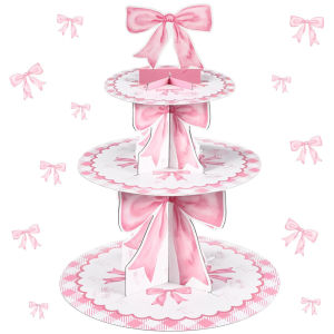 3 Tier Pink Bow Cake Stand Coquette Bow Party Birthday Cake Stand Decorations Pink Dessert Tower for Wedding Garden Birthday Par