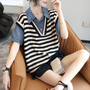 เสื้อเชิ้ตยีนส์แขนสั้นผ้าฝ้ายแท้สำหรับผู้หญิง ฤดูร้อน 2025 ดีไซน์ใหม่ แฟชั่น ดีไซน์เก๋ไก๋ แขนสั้น ผ้าฝ้ายแท้ ฤดูร้อน 2025