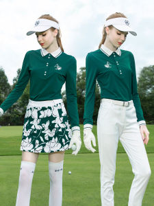 ZG6 Womens Golf Tennis Clothing Long Sleeve Slimming Top Anti-Light Skirt Sports Fitness Apparel Green Color Sportswear