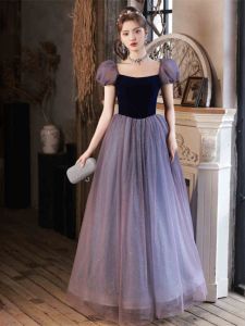 Elegant Purple Evening Gown for Adults Birthday Performance Ceremony Ball Princess Style Frock with Puffy Sleeves And Full Skirt