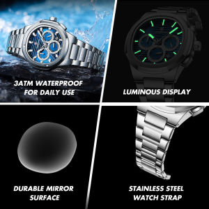 PAAZOMU Mens Watch Square Nautilus Classic Multi functional Large Dial