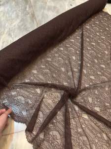 Bahan Kain Brukat Lace Chantily Santily Semi France Meteran(harga 05m) warna Coklat Tanah