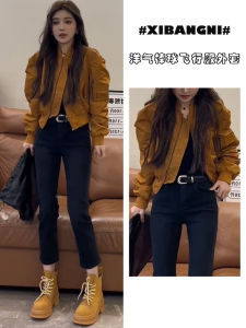 Áo Khoác Bóng Chày Ngắn Thời Trang Cho Nữ 2025 Áo Khoác Ngoài Công Sở Phong Cách Mỹ Thường Ngày Có Túi Dài Tay Màu Trơn