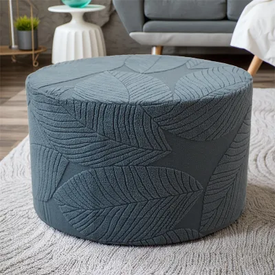1PC Soft Jacquard Ottoman Stool Cover Living Room Round Elastic Footrest Cover All-inclusive Foot Stool Seat Slipcover Bedroom