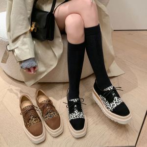 Spring 2025 Womens Casual Slip-On Shoes Thick Bottom Flatform Loafers Color Block Leopard Print Flat Heel Breathable Interior