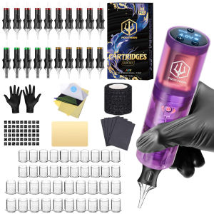 POSEIDON Tattoo Kit- Tattoo Machine with 20Pcs Tattoo Cartridge Needles and Tattoo Supplies Wireless Tattoo Power Supply with Rotory Machine for Artist