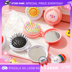Cute Folding Massage Combs with Makeup MirrorAnti-static Hair BrushesKorean Original Travel Mini Makeup Mirror Comb Hair Care Accessories