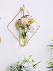 Wall-Mounted Flower Rack Green Plant Hydroponic Vase Iron Pendant Decorative Painting for Hallway Wall Flower Arrangement Scindapsus  Tube Vase