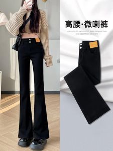High Waist Flared Jeans Womens Black Fleece Lined Spring Autumn Fashion Trendy High Waist Winter Denim Pants Long Pants