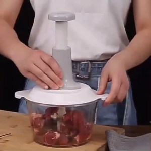 HIGH QUALITY MANUAL MEAT GRINDER | Manual Press Food Chopper Vegetable Cutter Garlic Onion Mincer Stainless Steel Blades Hand Push Mini Food Processor Kitchen Tool Portable Meat Grinder Salad Maker Easy Chop Cooking Accessories Household Multipurpose