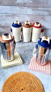 Tumbler Minum Kopi Stainless Steel SUS316 Aesthetic Smart LED 450ml - Warna Pastel