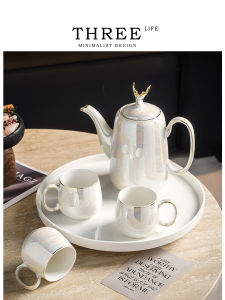 THREE LIFE | Luxury European Pearl White Ceramic Tea Set