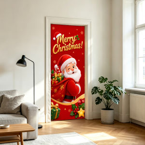 Home Preferred Elastic Christmas Door Cover Santa Claus Printed Christmas Decoration for Home