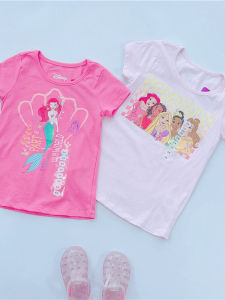 Girls Cotton Mermaid Princess Short Sleeve T-Shirt Childrens Versatile Cute round Neck Soft Base Shirt Breathable Summer Top