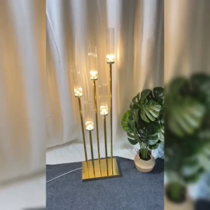 Toyo 5 Heads Road Lead Stand Lights Gold Electroplated Wedding Props Party Decoration Golden Electroplated Luminescent Street Lights